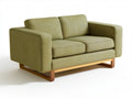 Olive Green Polyester Upholstered Loveseat with Brown Rubberwood Base, 63 x 35 x 33 in