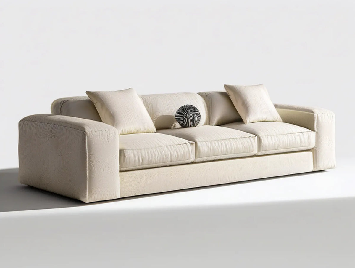 Ivory 3-Seat Chenille Sofa with Loose Cushions, 94.5 in W x 39.4 in D x 33.1 in H