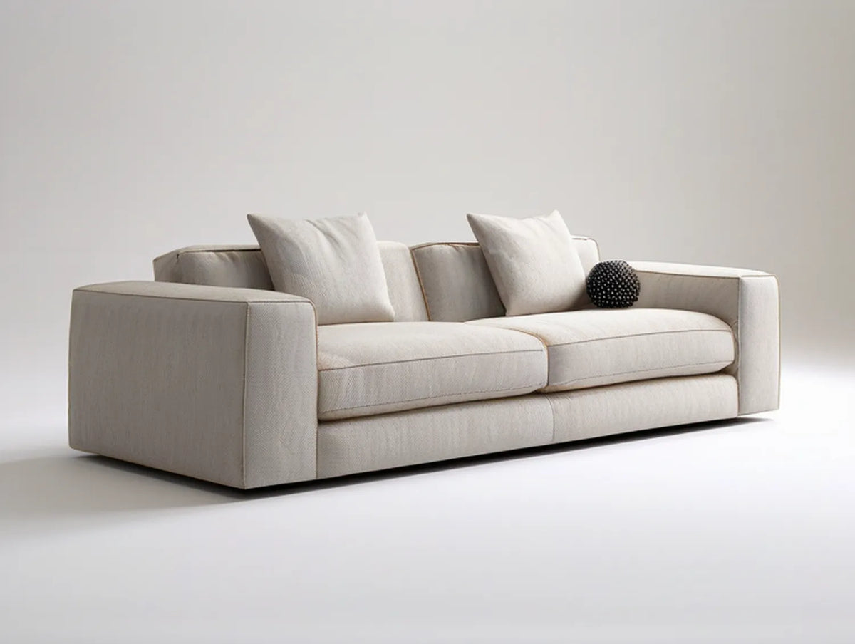 Cream 3-Seat Upholstered Sofa with Track Arms, 90 x 38 x 32 in