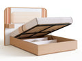 Queen Lift-Up Storage Bed with Upholstered Headboard, 85 x 64 x 47 in, Natural Oak/Beige