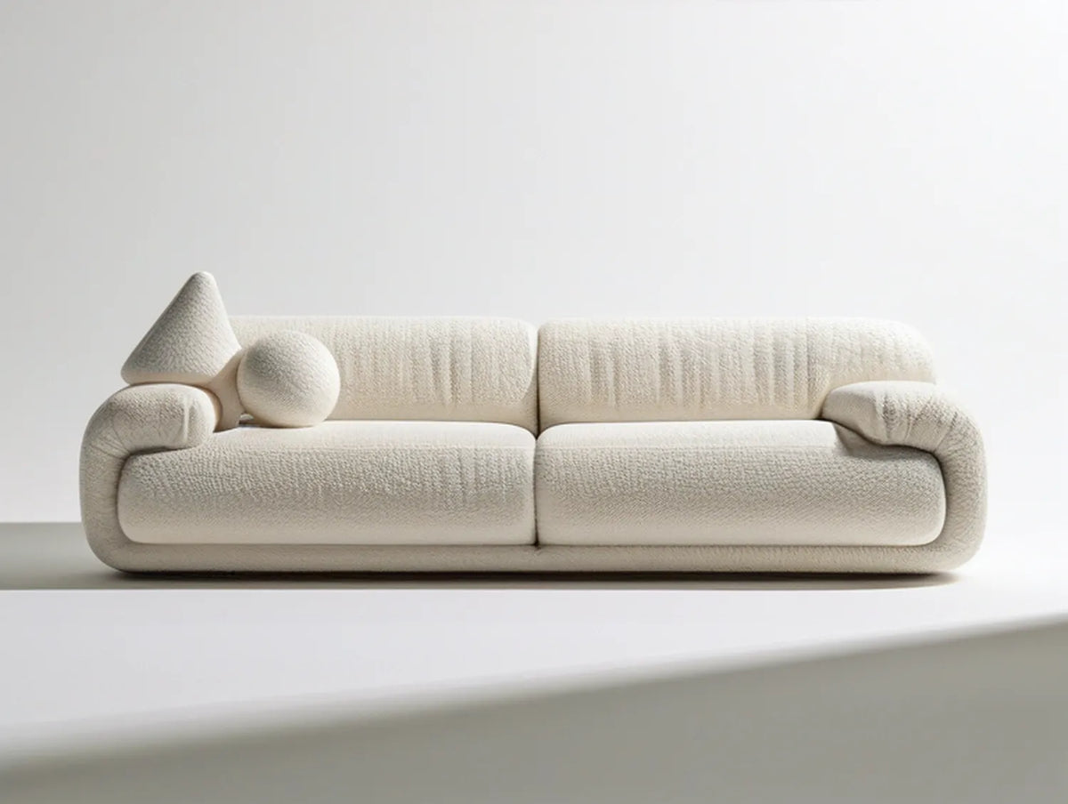 Cream Curved 2-Seat Boucle Sofa, 86.6 x 37.4 x 29.5 in