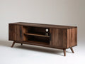 63 in Walnut Brown Engineered Wood Media Console with Sliding Doors and Open Shelf