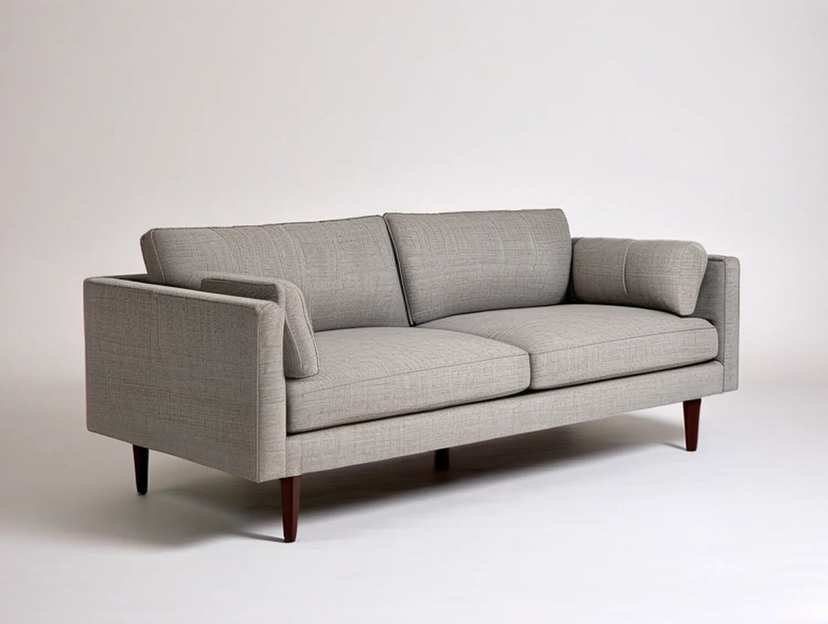84 x 35 x 34 in. Light Gray Polyester Upholstered Two-Seat Sofa with Dark Brown Wood Legs