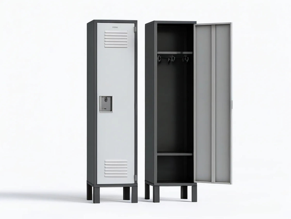 Single-Door Steel Locker with Key Lock, Gray/Black, 72 in H x 15 in W x 18 in D