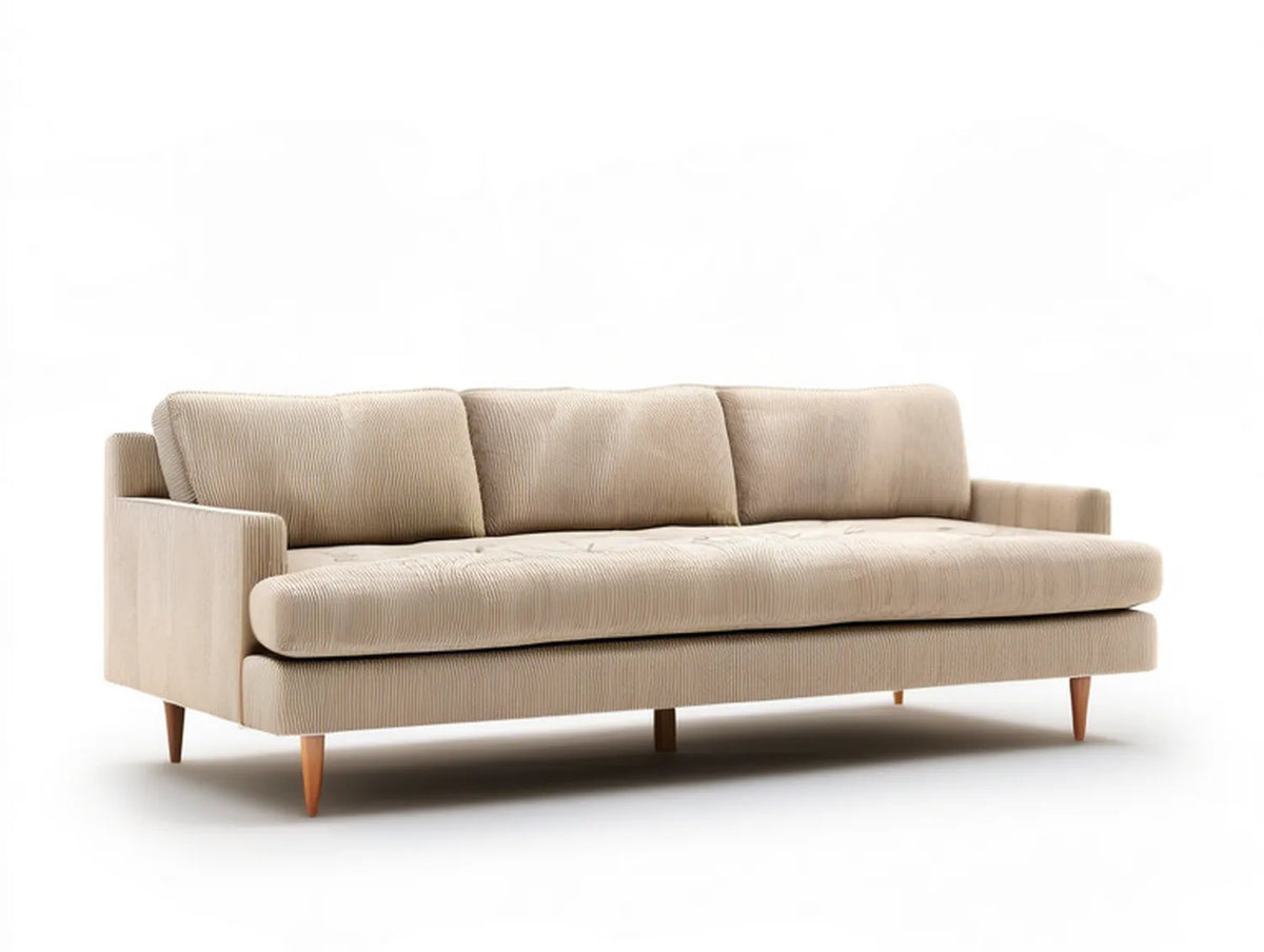 Beige Corduroy Upholstered 3-Seat Sofa, 84 in W x 35 in D x 33 in H