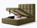 Queen Olive Green Upholstered Gas-Lift Storage Bed Frame for 80 x 60 in Mattress