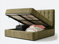 Queen Grayish Olive Polyester Upholstered Storage Bed with Hydraulic Lift, 82 x 63 x 47 in