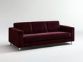 Contemporary 3-Seat Burgundy Velvet Sofa with Silver Legs, 82 x 35 x 33 in