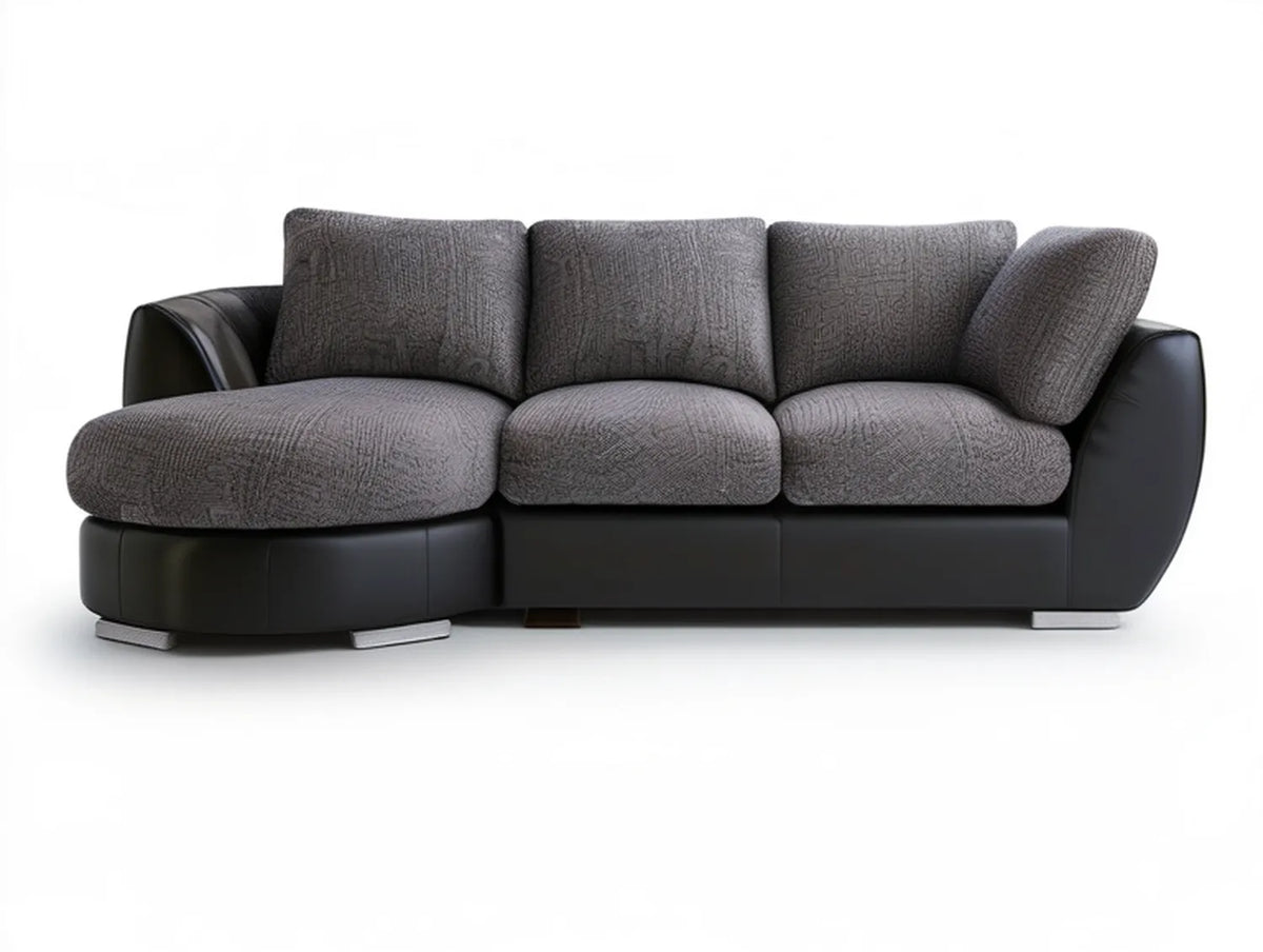 3-Seat Curved Sofa, 94.5 x 39.4 x 33.5 in, Gray/Black Polyester and PU Leather