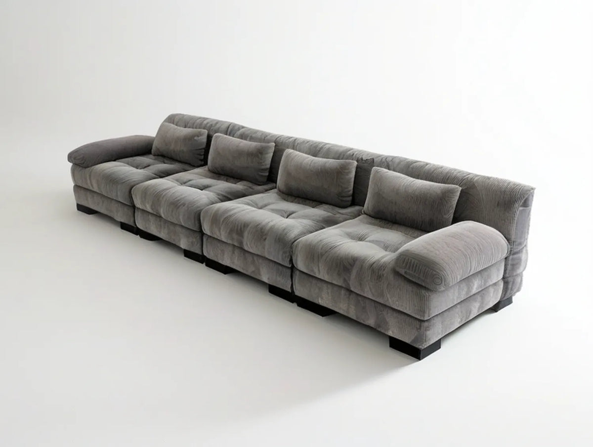 128 in Gray Polyester Corduroy Upholstered 4-Seat Sofa with Tufted Cushions and Black Feet