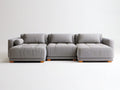 3-Piece Modular Sectional Sofa, Gray Polyester Upholstery with Brown Wood Feet, 133 in W x 40 in D x 34 in H
