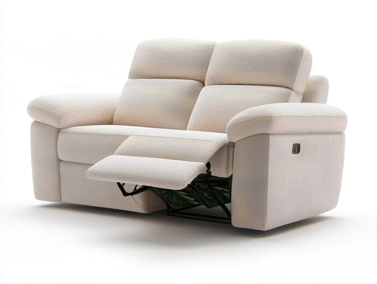 Cream Power Reclining 2-Seat Sofa, 68 x 38 x 40 in, Polyester Boucle Upholstery