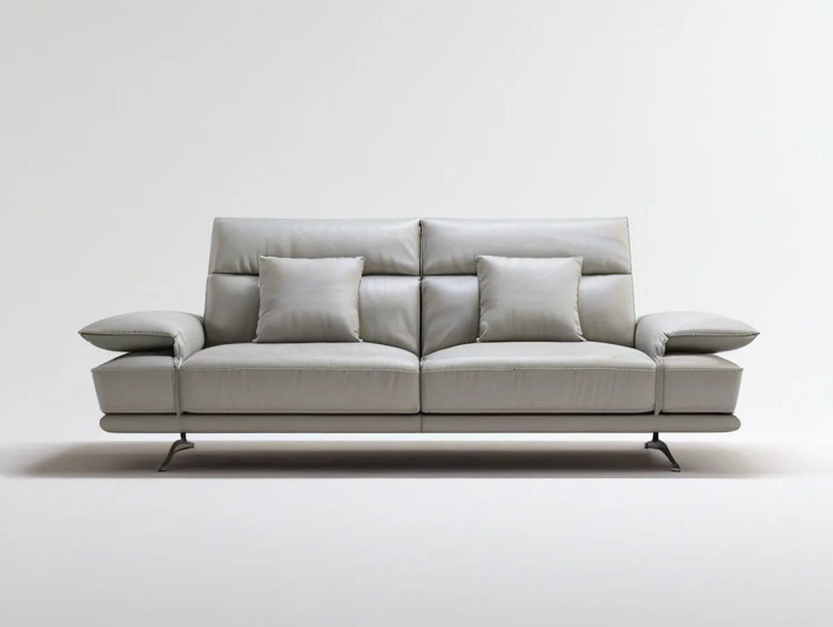 Light Gray PU Leather 2-Seat Sofa with Black Steel Legs, 86.6 in W x 37.4 in D x 33.5 in H