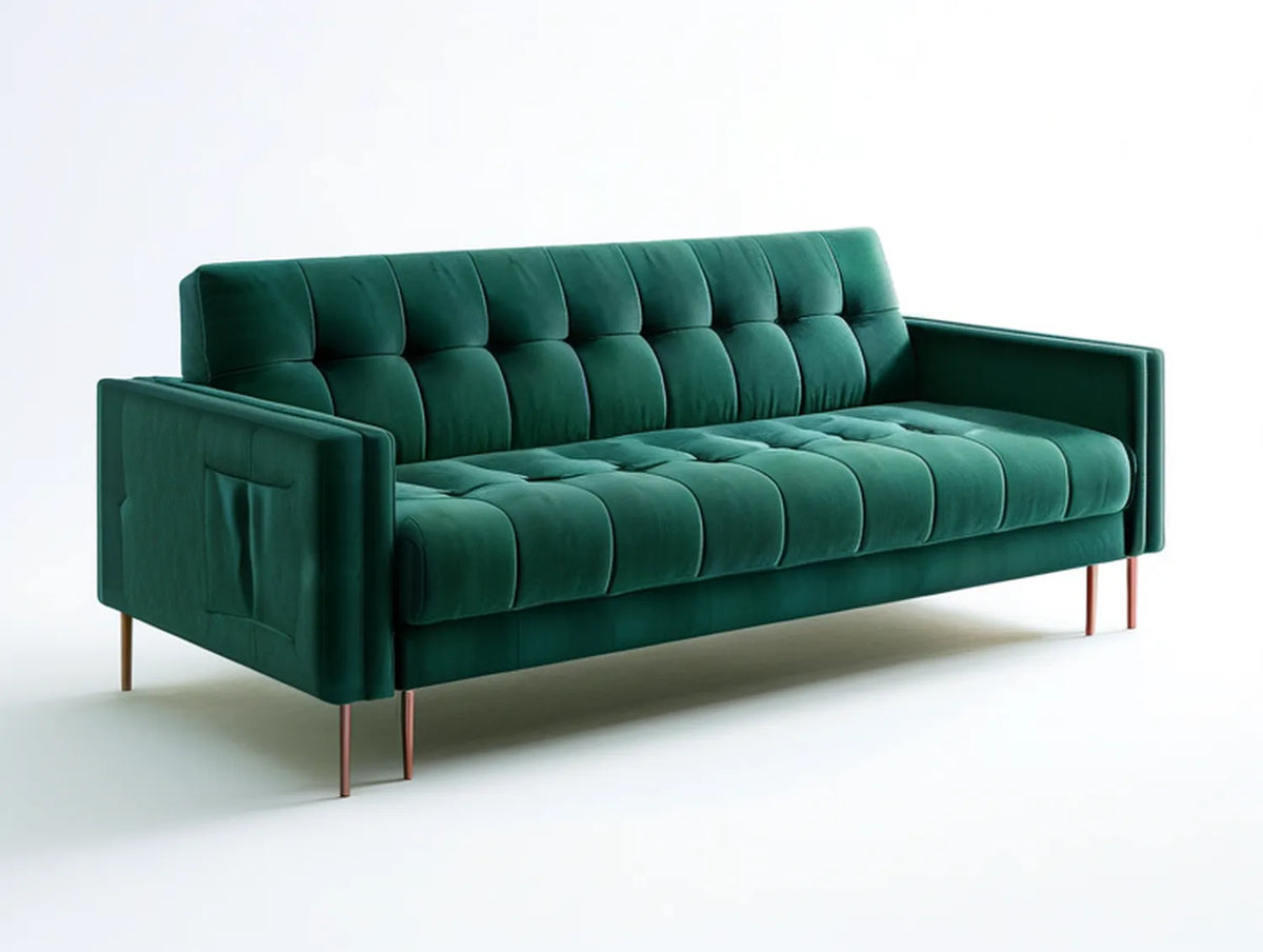 84 in Emerald Green Velvet 3-Seat Sofa with Rose Gold Steel Legs