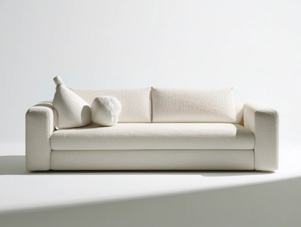 Ivory Bouclé Upholstered 2-Seat Sofa, 70.9 x 35.4 x 31.5 in