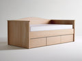 Twin Light Oak and White Storage Bed with 3 Drawers and Open Headboard Shelf, 80 x 42 x 36 in