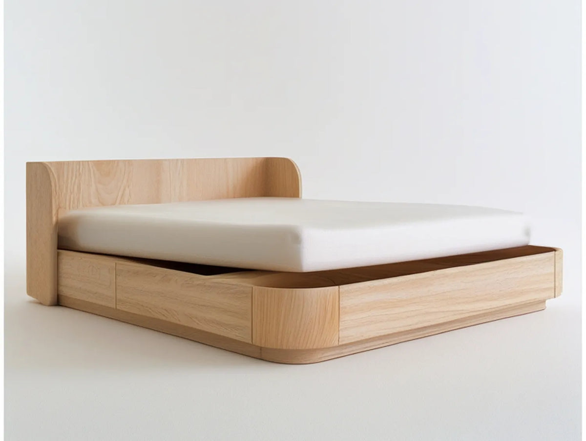 Queen Storage Bed Frame, Natural Oak, 84 in L x 64 in W x 40 in H