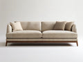 Beige 3-Seater Upholstered Sofa with Dark Brown Solid Wood Base, 89 x 38 x 34 in